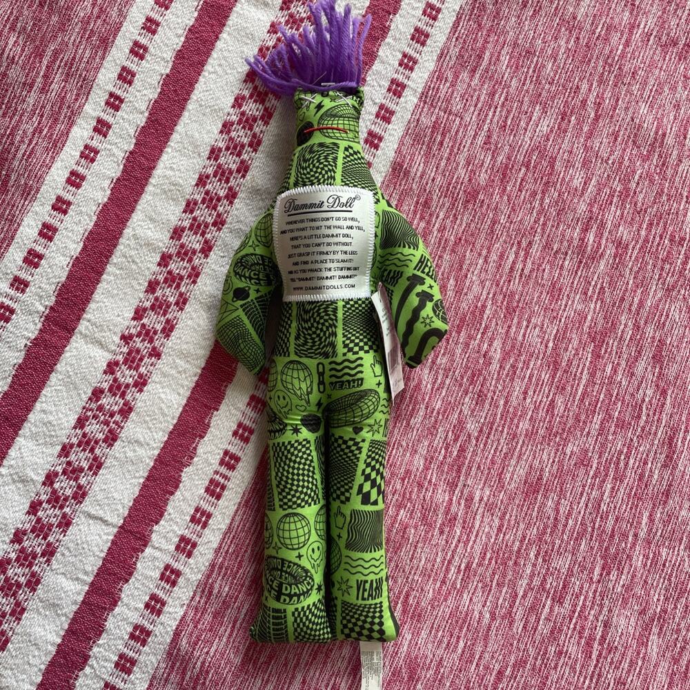 NWT Dammit Doll Classic 12" Inch Green Black Purple Hair NEW WITH TAGS Auth